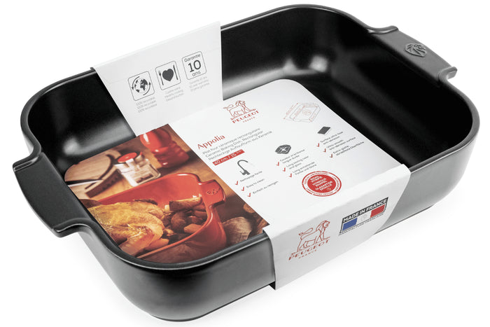 Plat four rectangle Peugeot Appolia en céramique noire satinée 40x27,2x8,3cm
