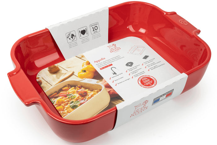 Plat four rectangle Peugeot Appolia en céramique rouge 30x22x6,8cm