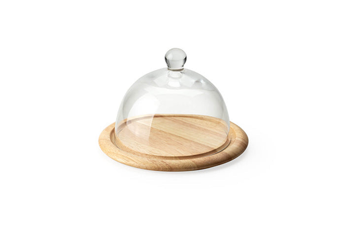 Plateau à fromage avec cloche en verre Continenta en bois d'hévéa Ø20x14cm
