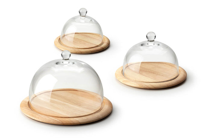 Plateau à fromage avec cloche en verre Continenta en bois d'hévéa Ø20x14cm