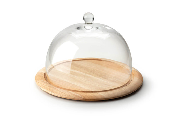 Plateau à fromage avec cloche en verre Continenta en bois d'hévéa Ø33x19,5cm