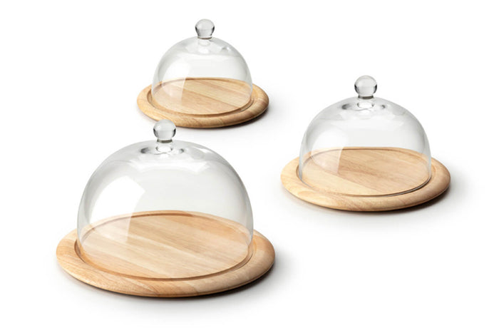 Plateau à fromage avec cloche en verre Continenta en bois d'hévéa Ø33x19,5cm