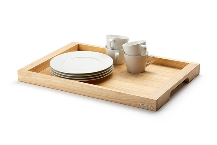 Plateau de service avec poignées Continenta en bois d'hévéa 54x36x4,3cm