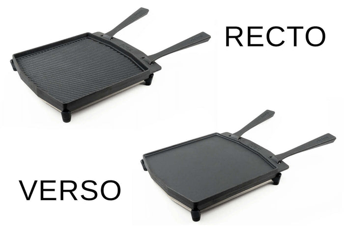 Poêle à griller Ooni double face en fonte manches amovibles + dessous-de-plat inox