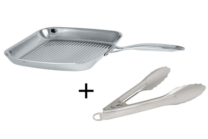 Poêle grill Cristel Castel'Pro inox + pince de service inox offerte - Exclusivité