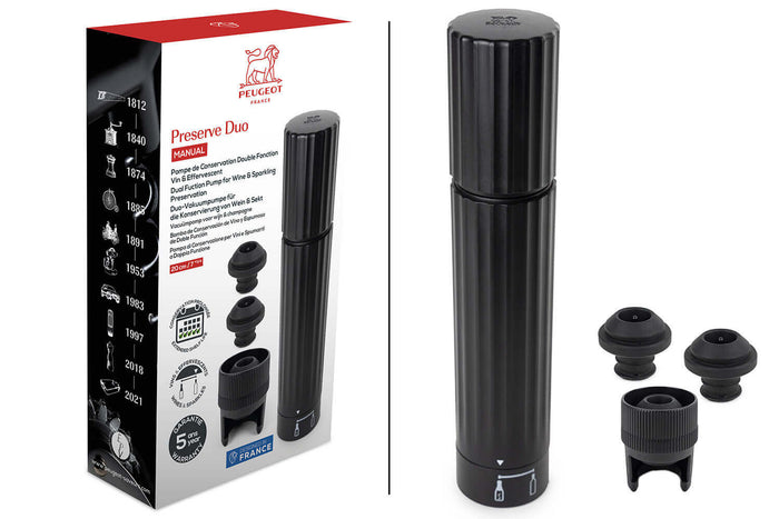 Pompe de Conservation Peugeot Preserve Duo double fonction vin & effervescent + 3 bouchons