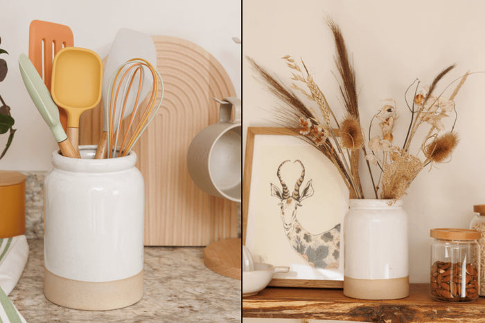 Porte-ustensiles KitchenCraft Idilica en grès crème