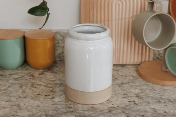 Porte-ustensiles KitchenCraft Idilica en grès crème
