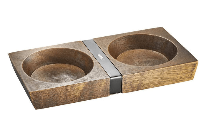 Présentoir de moulins Gefu X-Plosion taille M en bois d'acacia - 2 emplacements