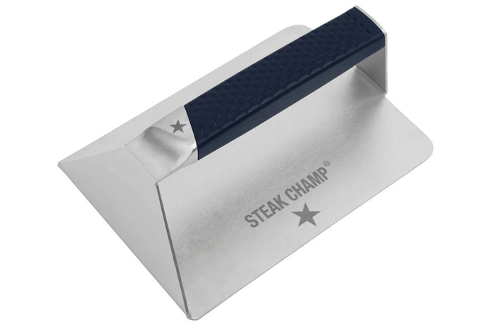 Presse pour barbecue et plancha Steak Champ en acier inoxydable 19x13x6,5cm