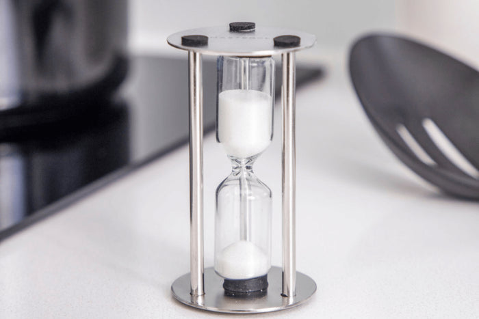 Sablier Masterclass 3 minutes en verre et acier inoxydable finition satinée