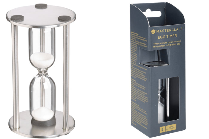Sablier Masterclass 3 minutes en verre et acier inoxydable finition satinée