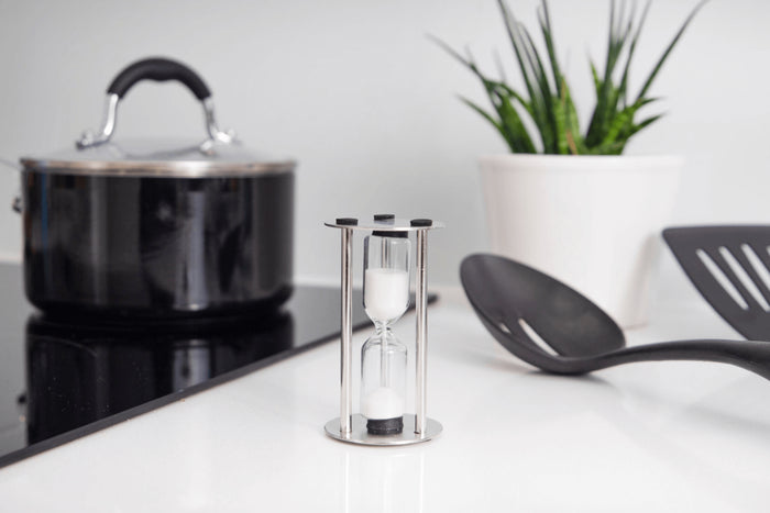 Sablier Masterclass 3 minutes en verre et acier inoxydable finition satinée
