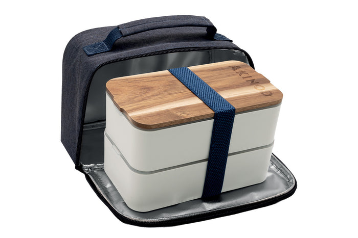 Sac isotherme Akinod 11:58 bleu jeans + Bento blanc 1,4L