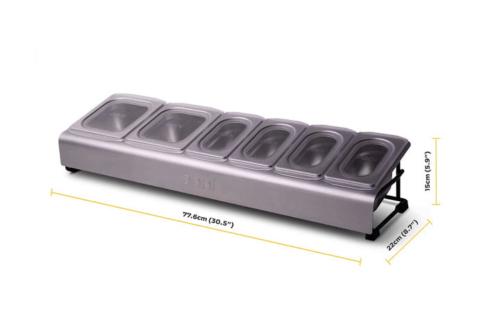 Saladette Ooni inox + 6 bacs à garnitures pour pizzas avec couvercles