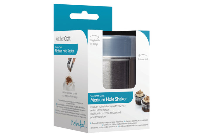 Saupoudreuse KitchenCraft à trous moyens en acier inox + couvercle polymère