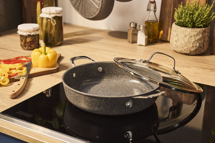 Sauteuse antiadhésive Ballarini Salina 28cm 2 poignées et couvercle en verre