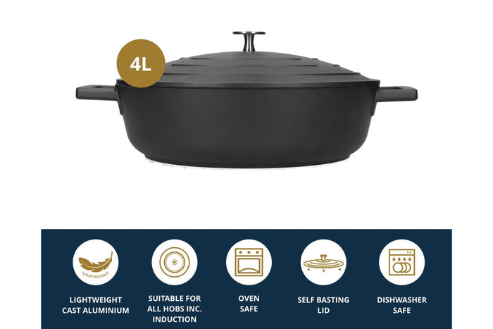 Sauteuse ronde MasterClass compatible induction en fonte d'aluminium noir 4L