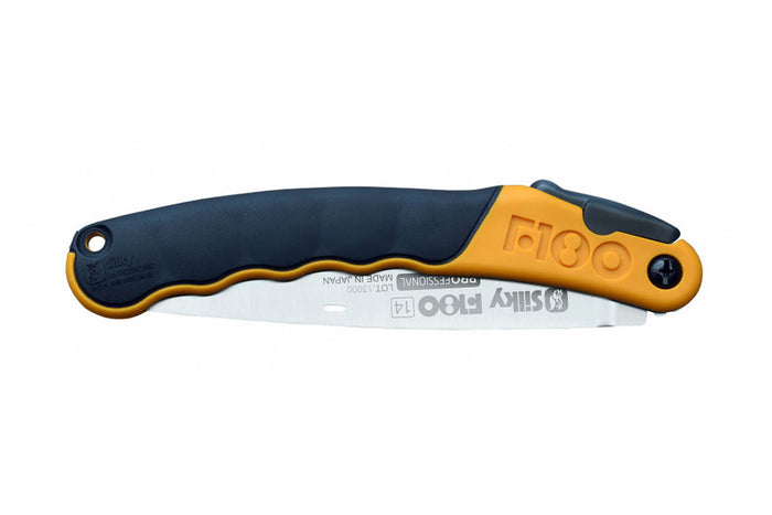 Scie pliante d'élagage Silky F180 141-18 lame droite manche caoutchouc bicolore noir/orange 14cm