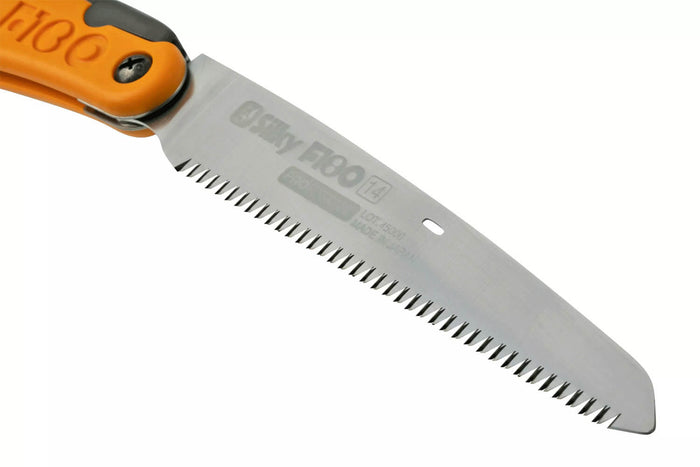 Scie pliante d'élagage Silky F180 141-18 lame droite manche caoutchouc bicolore noir/orange 14cm