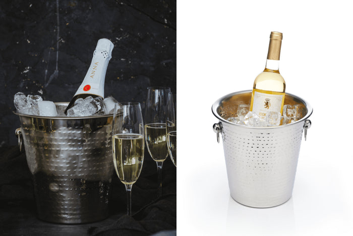Seau à vin mousseux et à champagne Barcraft en acier inoxydable martelé