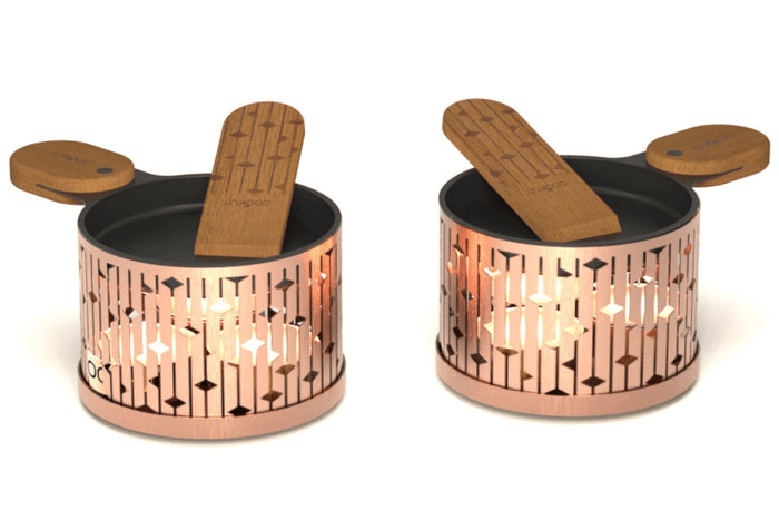 Service à raclette à la bougie Cookut Lumi Les Plus Brillantes poêlons + spatules pour 2 - Cuivre