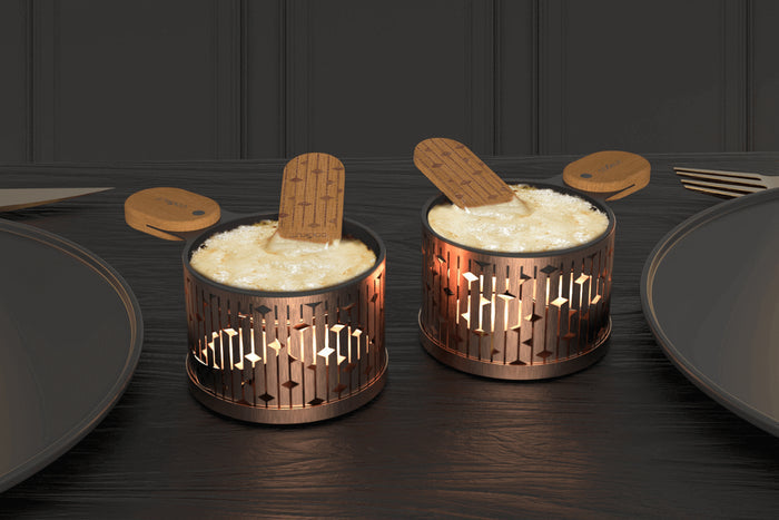 Service à raclette à la bougie Cookut Lumi Les Plus Brillantes poêlons + spatules pour 2 - Cuivre