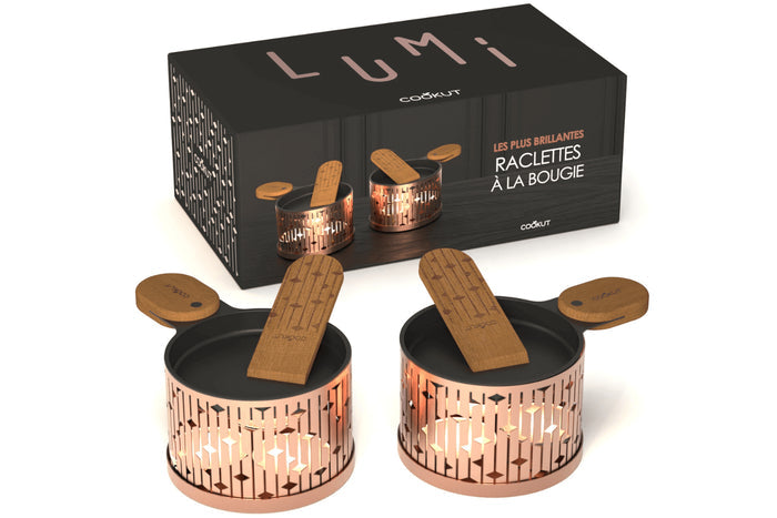 Service à raclette à la bougie Cookut Lumi Les Plus Brillantes poêlons + spatules pour 2 - Cuivre
