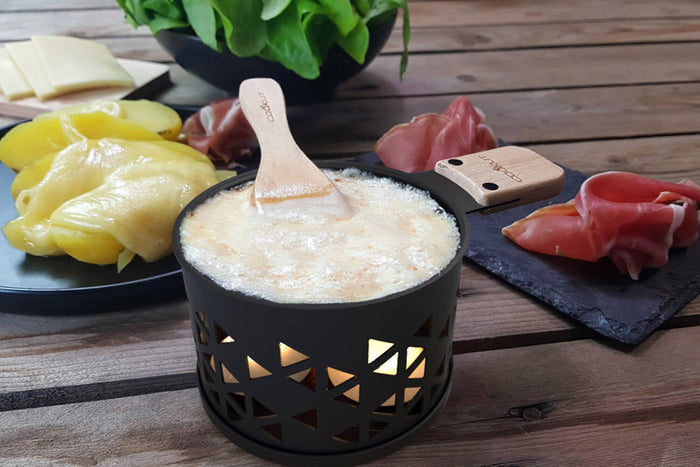 Service à raclette à la bougie Cookut Lumi pour 2 motif origami noir - Le gras c'est la vie