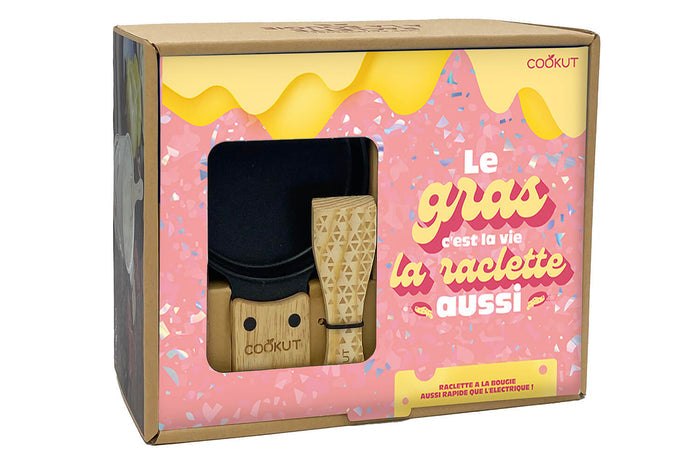 Service à raclette à la bougie Cookut Lumi pour 2 motif origami noir - Le gras c'est la vie