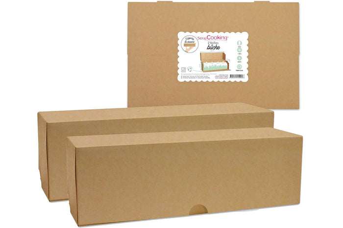 Set 2 boîtes pour cake/bûche Scrapcooking en carton kraft - 35x11x11cm
