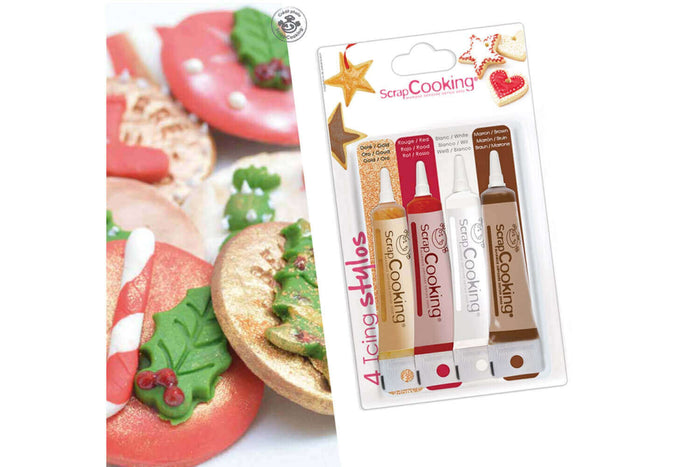Set 4 icings stylos Scrapcooking - Or, choco, blanc, rouge 4X20g
