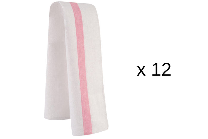 Set de 12 torchons Robur Taoste 70x50cm blanc et rose 100% coton