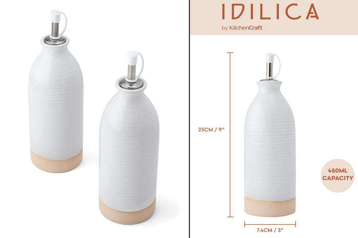 Set de 2 bouteilles à huile et vinaigre KitchenCraft Idilica en grès crème 450ml