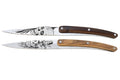 Set de 2 couteaux d'office Deejo Office Dandy et Latino manche en bois d'olivier et bois corail 9cm