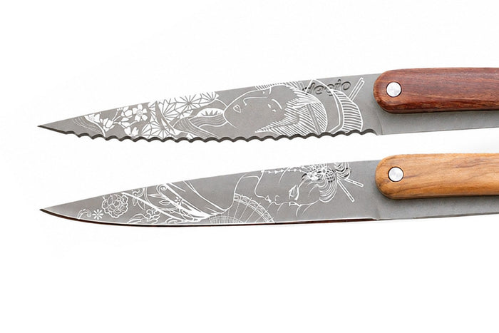 Set de 2 couteaux d'office Deejo Office Japonais manche en bois d'olivier et bois corail 9cm