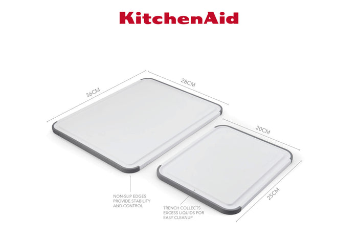 Set de 2 planches à découper anti-glisse Kitchen Aid réversibles en PP blanc