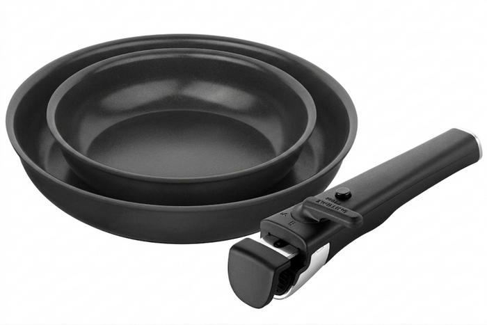 Set de 2 poêles Zwilling Unlock Ceraforme® Titanium en aluminium 20 et 28cm + 1 poignée amovible
