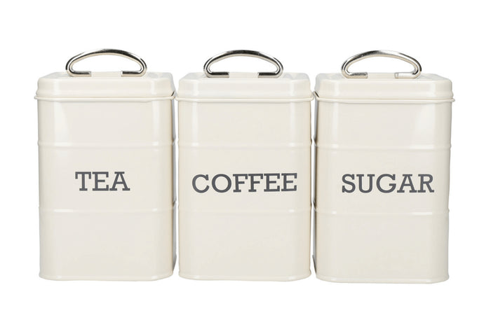Set de 3 boîtes à thé / café / sucre KitchenCraft Living Nostalgia en acier crème