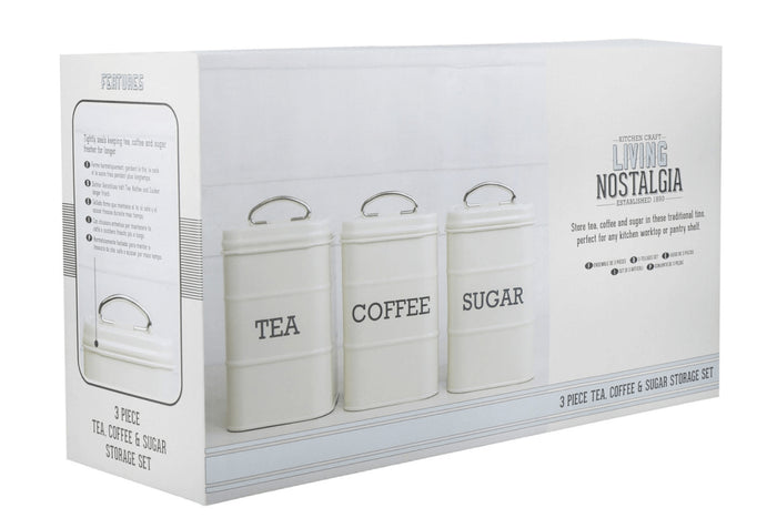 Set de 3 boîtes à thé / café / sucre KitchenCraft Living Nostalgia en acier crème