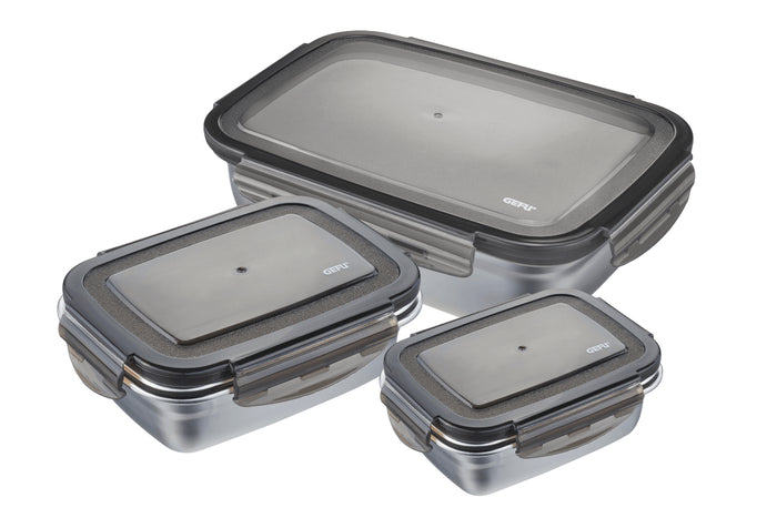 Set de 3 boîtes de conservation au frais Gefu Preppo en acier inox / polymère / silicone