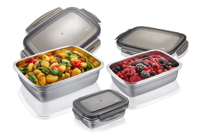 Set de 3 boîtes de conservation au frais Gefu Preppo en acier inox / polymère / silicone