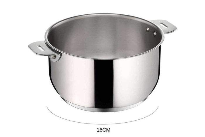 Set de 3 casseroles Lagostina Salvaspazio en inox 16, 18 et 20cm + poignée amovible + détergent