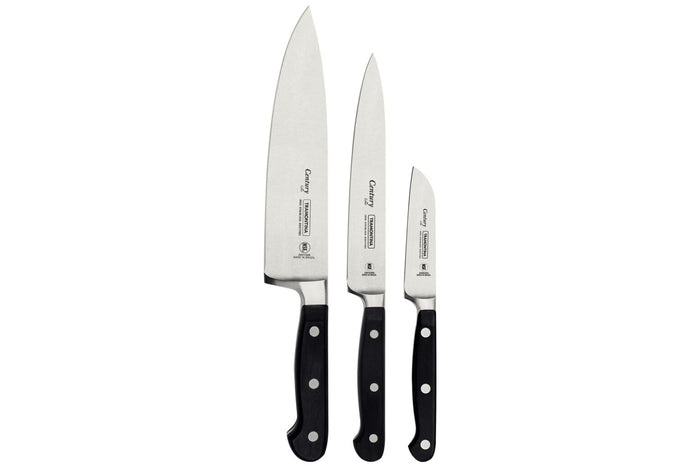 Set de 3 couteaux Tramontina Century lame forgée manche polycarbonate noir