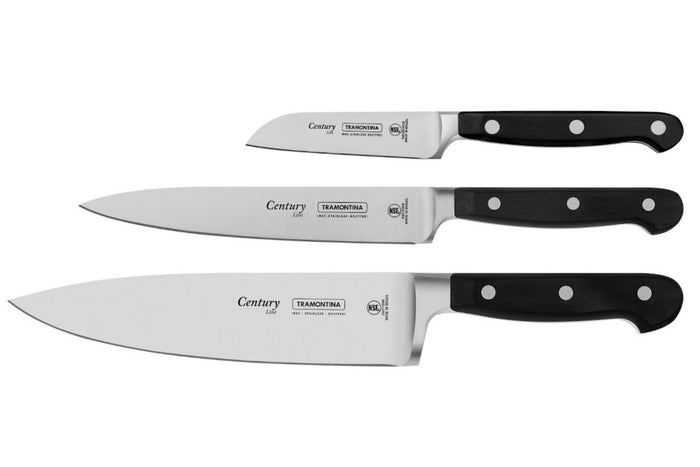 Set de 3 couteaux Tramontina Century lame forgée manche polycarbonate noir