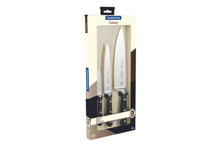 Set de 3 couteaux Tramontina Century lame forgée manche polycarbonate noir
