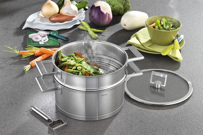 Set de 3 couvercles plats Cristel Strate Fixe 16 à 20cm en verre trempé avec bouton rabattable