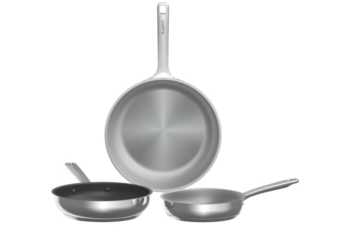 Set de 3 poêles à frire Berghoff DiNA Helix en acier inoxydable recyclé