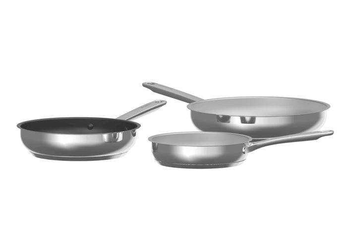 Set de 3 poêles à frire Berghoff DiNA Helix en acier inoxydable recyclé