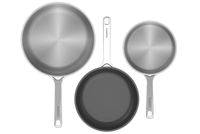 Set de 3 poêles à frire Berghoff DiNA Helix en acier inoxydable recyclé